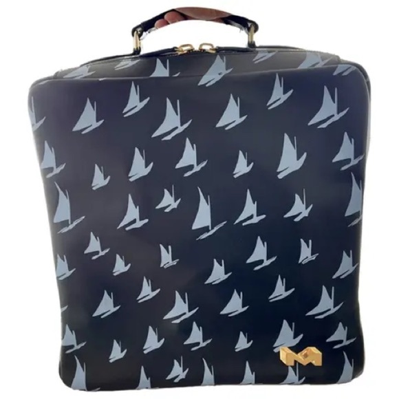 MARNI Spring/Summer 2018 Unisex Blue Leather Sailboat Patterned Satchel Bag - Picture 8 of 17